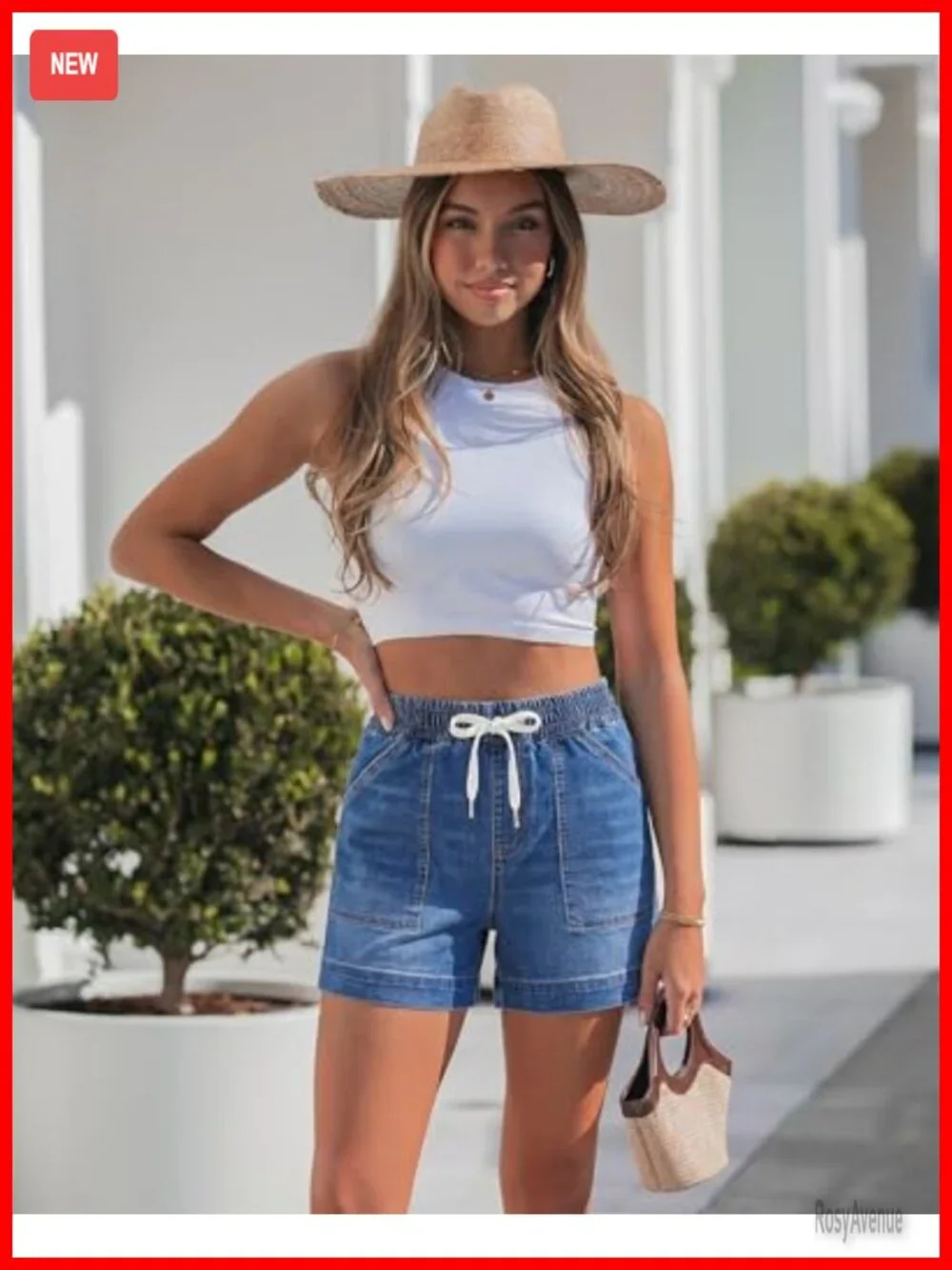 High Waisted Stretchy Denim Jorts with Pockets